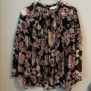 LOFT Women's Black and Pink Floral Blouse